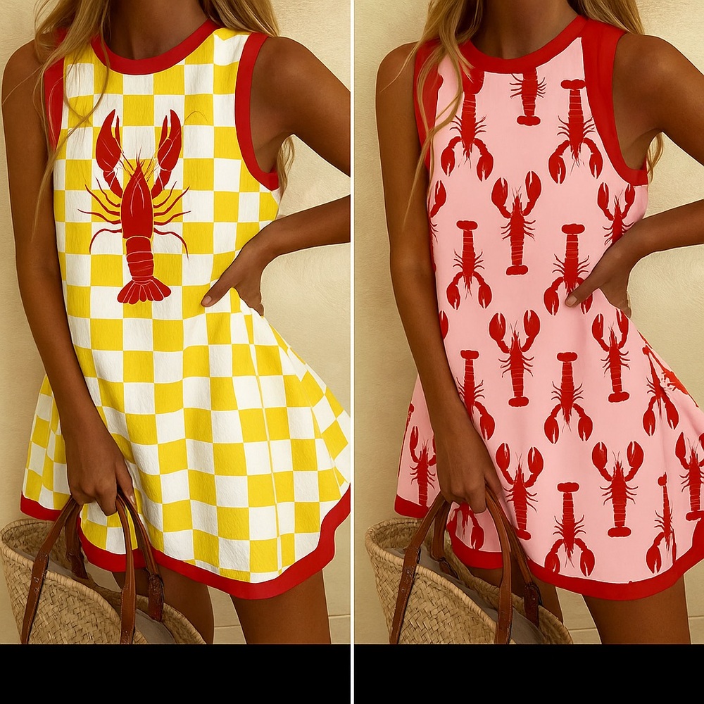 SHEIN Lobster Print Dresses - Red and pink, Yellow and red